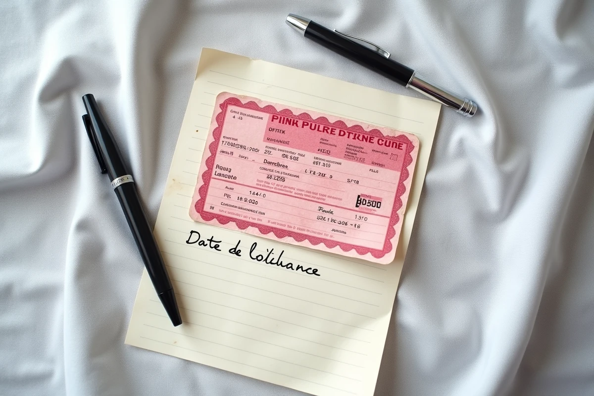 Ancien permis de conduire rose français posé à plat avec stylo et note sur la date de délivrance