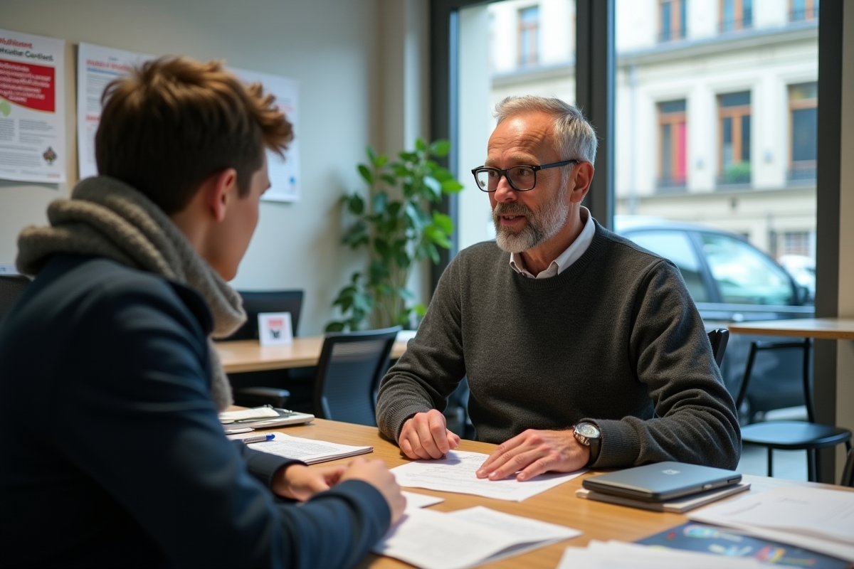 Professeur et élève discutant dans un bureau d