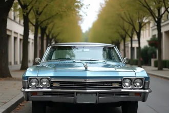 Chevrolet Impala 1967 4 portes garée dans une rue française pour immatriculation en carte grise