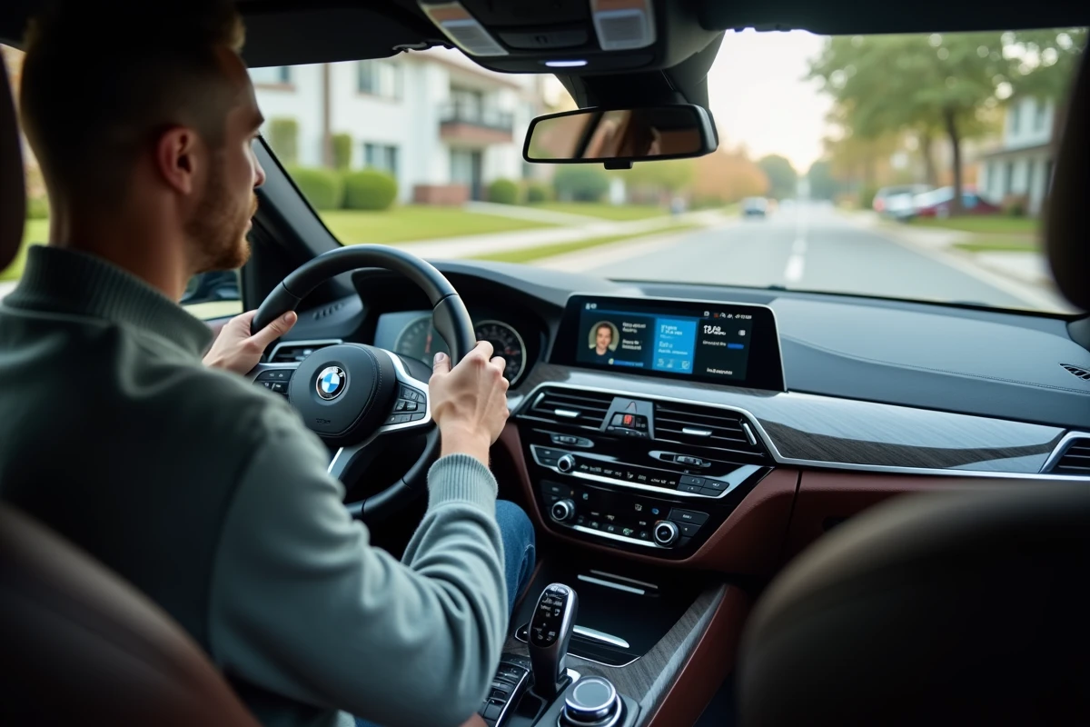 Jeune conducteur BMW utilisant l
