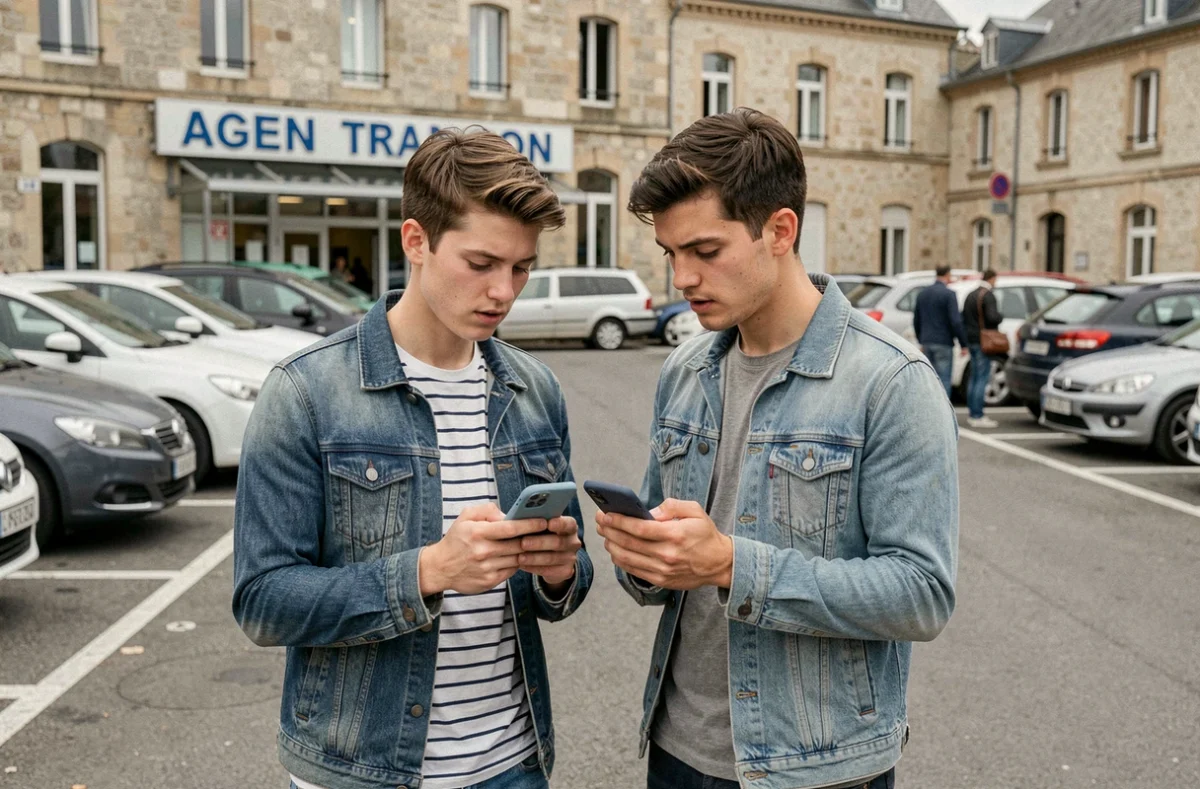 Couple comparant des offres d'assurance auto sur smartphone à Agen