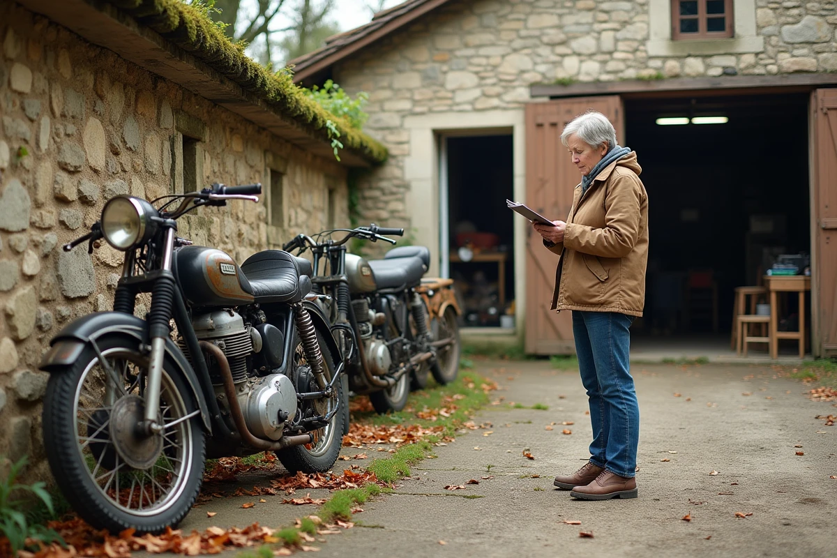 Épave de motos anciennes françaises dans une casse en milieu rural avec spécialiste en pièces d'occasion