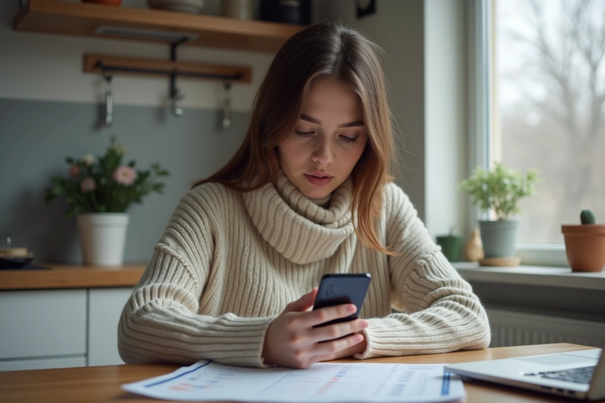 Jeune femme examine son permis de conduire à la maison
