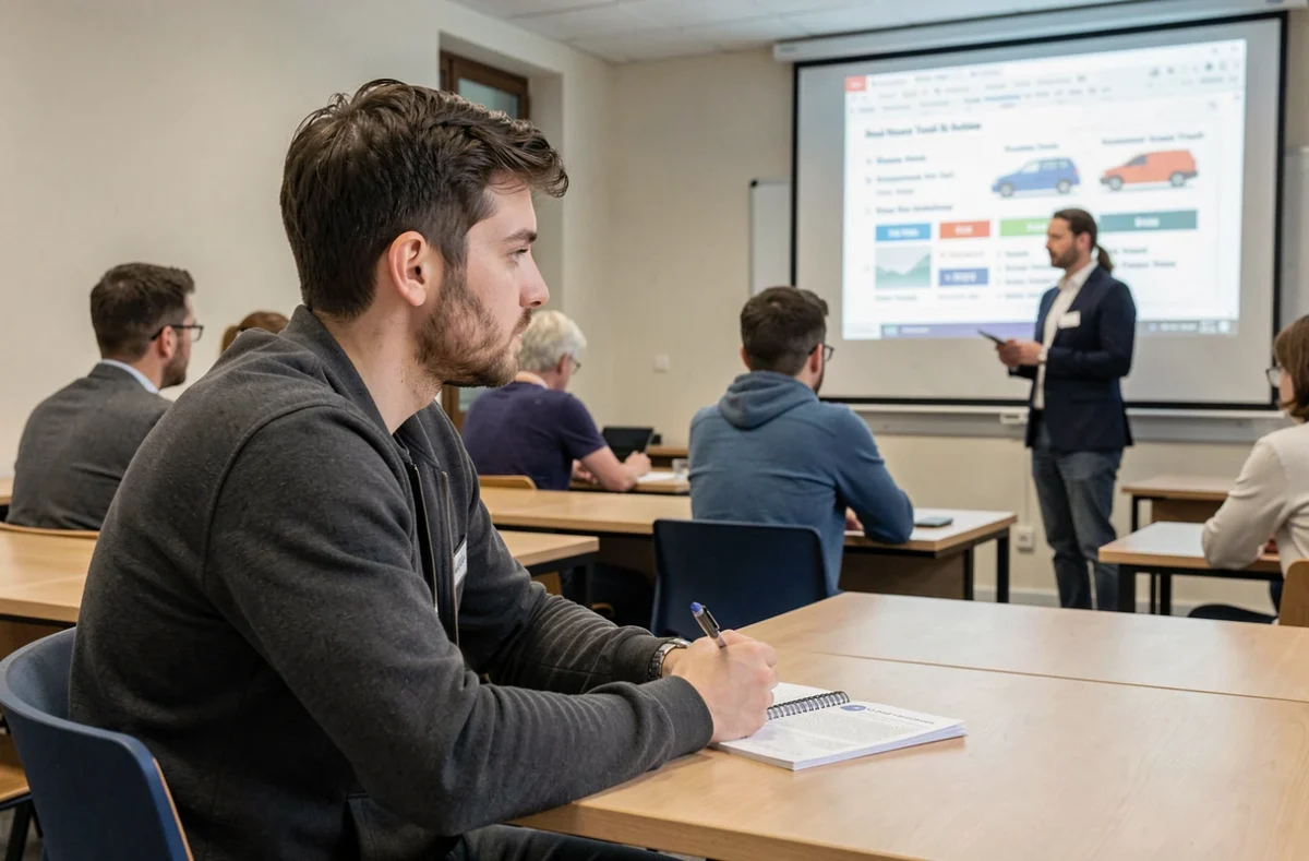 Un jeune homme participant à une formation à la conduite responsable dans une salle de cours, représentant Formation SAM31 Conduite à Toulouse
