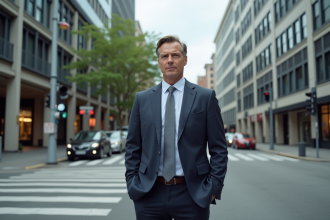 Homme d affaires attendant au passage pietons en ville