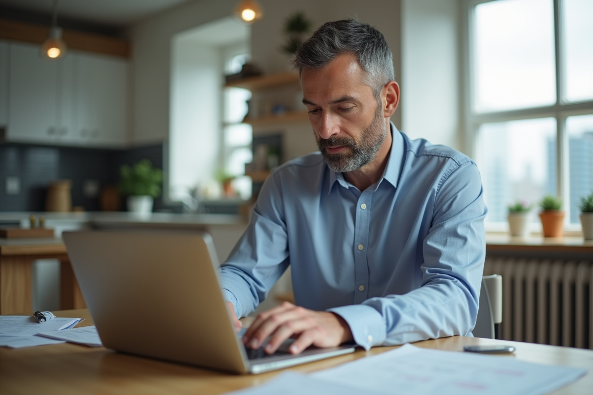 Homme saisissant des informations d