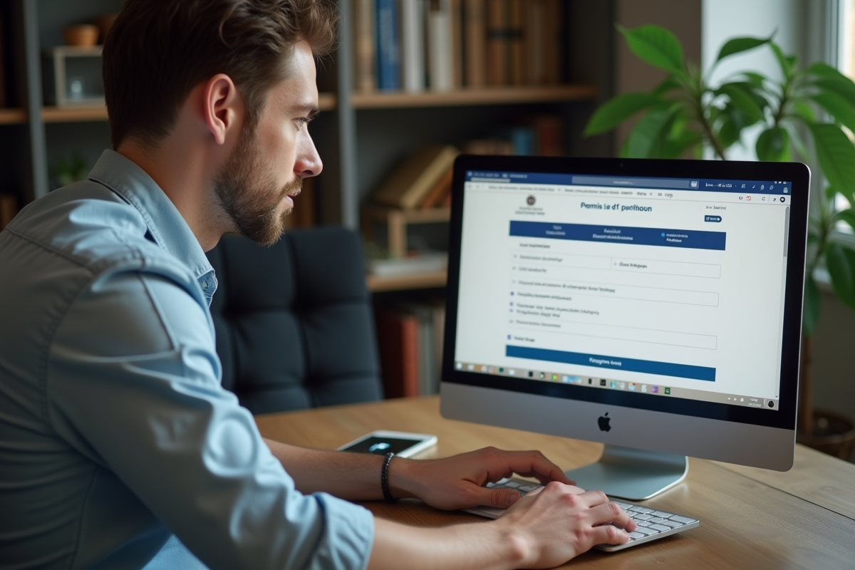 Homme vérifiant permis A1 en ligne sur ordinateur