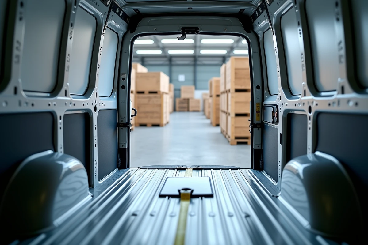 Intérieur du volume de chargement du Renault Master 11m³ avec mètre ruban pour mesure des dimensions