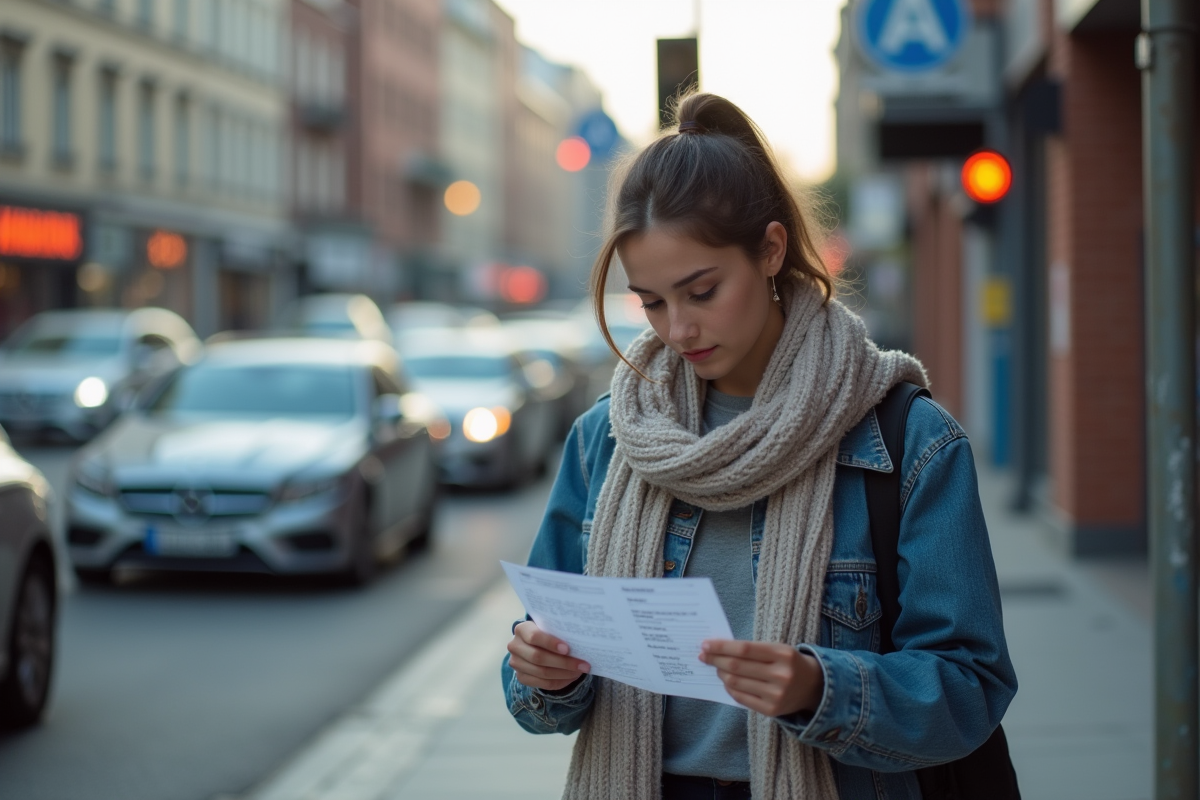 Jeune femme avec un avis de contravention dans la rue