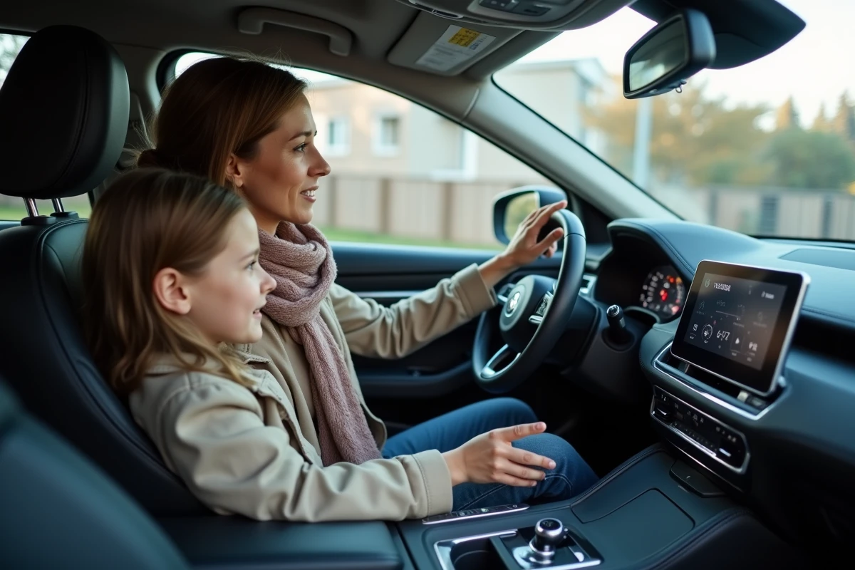 Mère et fille regardant le tableau de bord d