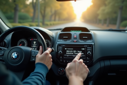 Personne entrant un code sur la radio de la voiture