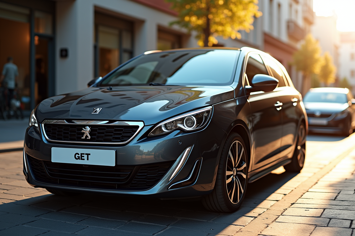 Peugeot 308 GTI stationnée en ville en plein jour