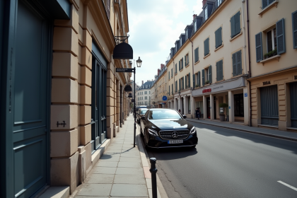Voiture moderne stationnee illegalement sur un trottoir en France