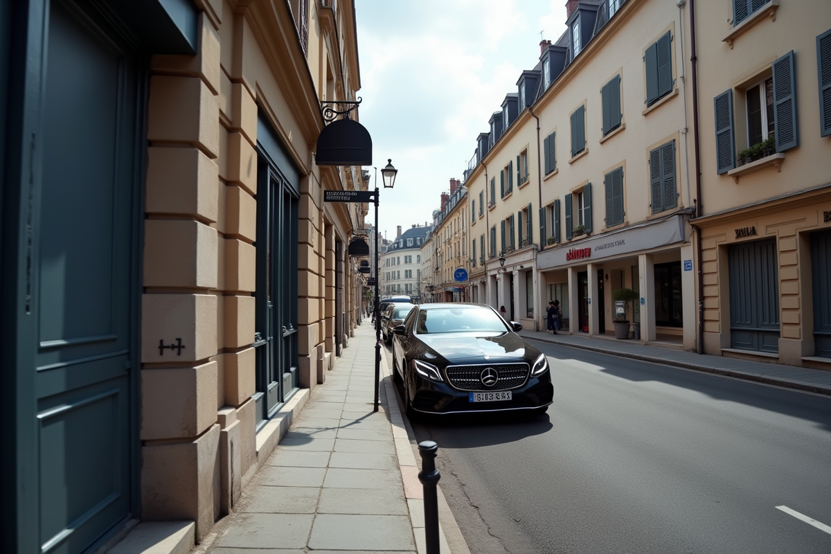 Voiture moderne stationnee illegalement sur un trottoir en France