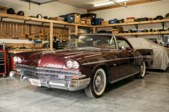 Voiture de collection des années 1960 garée dans un garage privé, idéale pour illustrer l'assurance auto collection